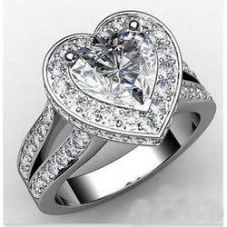 6.50 Ct Heart And Round Real Natural Earth Mined Diamond Halo Wedding Split Shank Ring White Gold