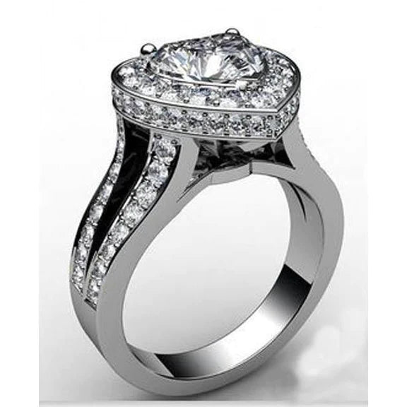 6.50 Ct Heart And Round Real Diamond Halo Wedding Ring White Gold