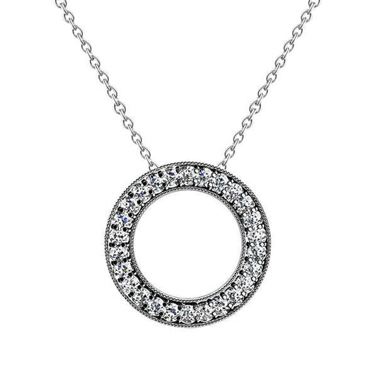 6.50 Ct Round Cut Genuine Diamonds Milgrain Circle Pendant Necklace White Gold