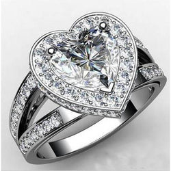 6.60 Carats Heart Cut With Round Natural Diamond Ring White Gold 14K