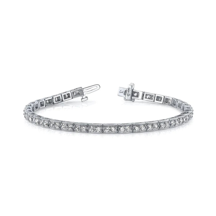 6.60 Ct Round Vintage Double Real Diamond Box Bracelet White Gold 14K