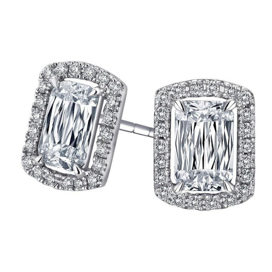 6.70 Carats Cushion & Round Cut Real Diamonds Lady Stud Earrings - Studs- Halo-harrychadent.ca