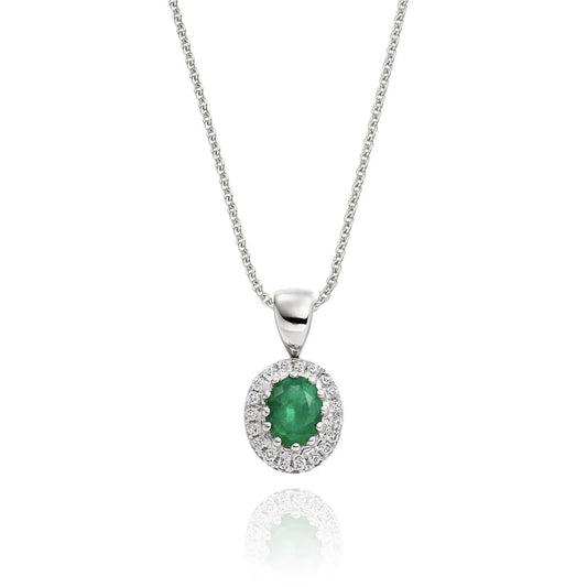 6.70 Carats Green Emerald & Diamond Gemstone Necklace Prong 14K White Gold