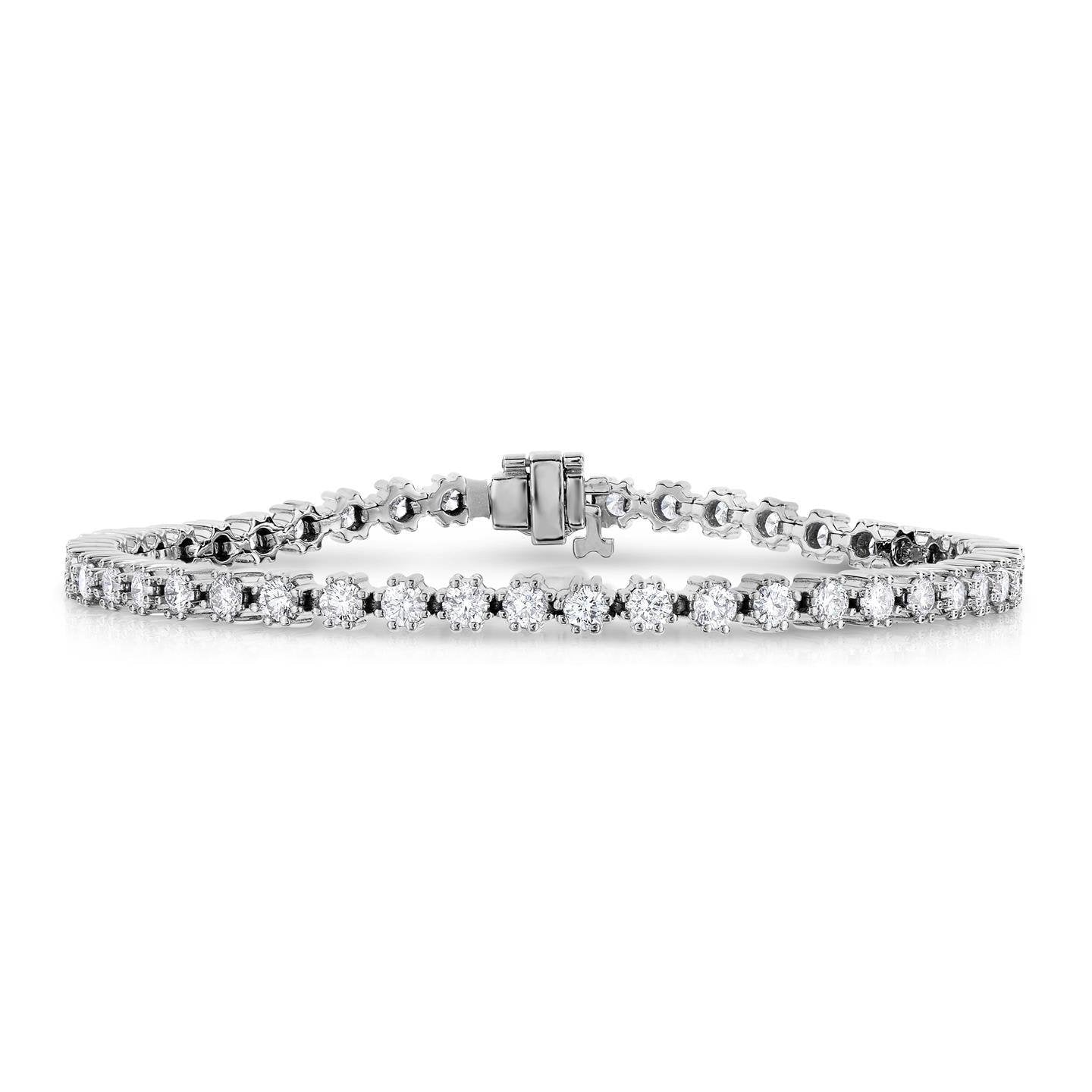 6.75 Carats Real Round Brilliant Cut Diamonds Tennis Bracelet WG 14K