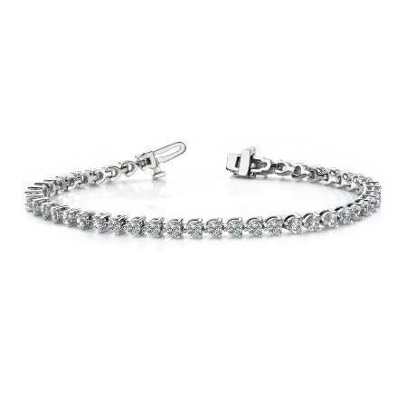 6.75 Carats Round 3 Prong Set Natural Diamond Tennis Bracelet Solid White Gold