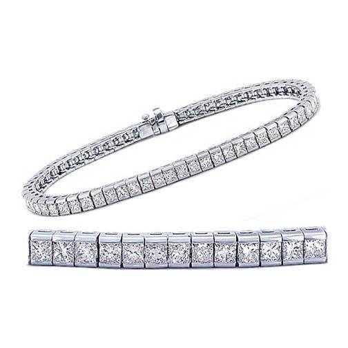 6.80 Carats Natural Princess Cut Real Diamonds Tennis Bracelet Gold 14K