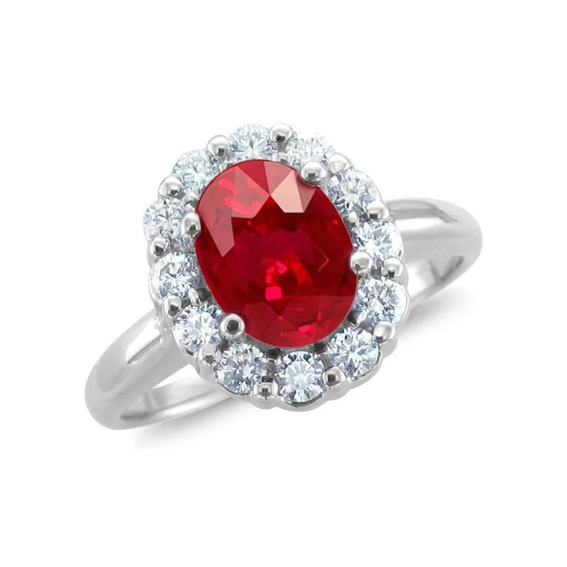 Red Ruby Halo Natural Earth Mined Diamond ( Not Lab Grown ) Wedding Ring White Gold 14K 6.5 Ct