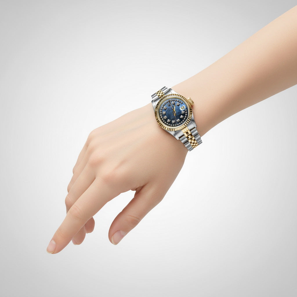 String Diamond Dial Datejust Rolex Ladies Watch Ss & Gold