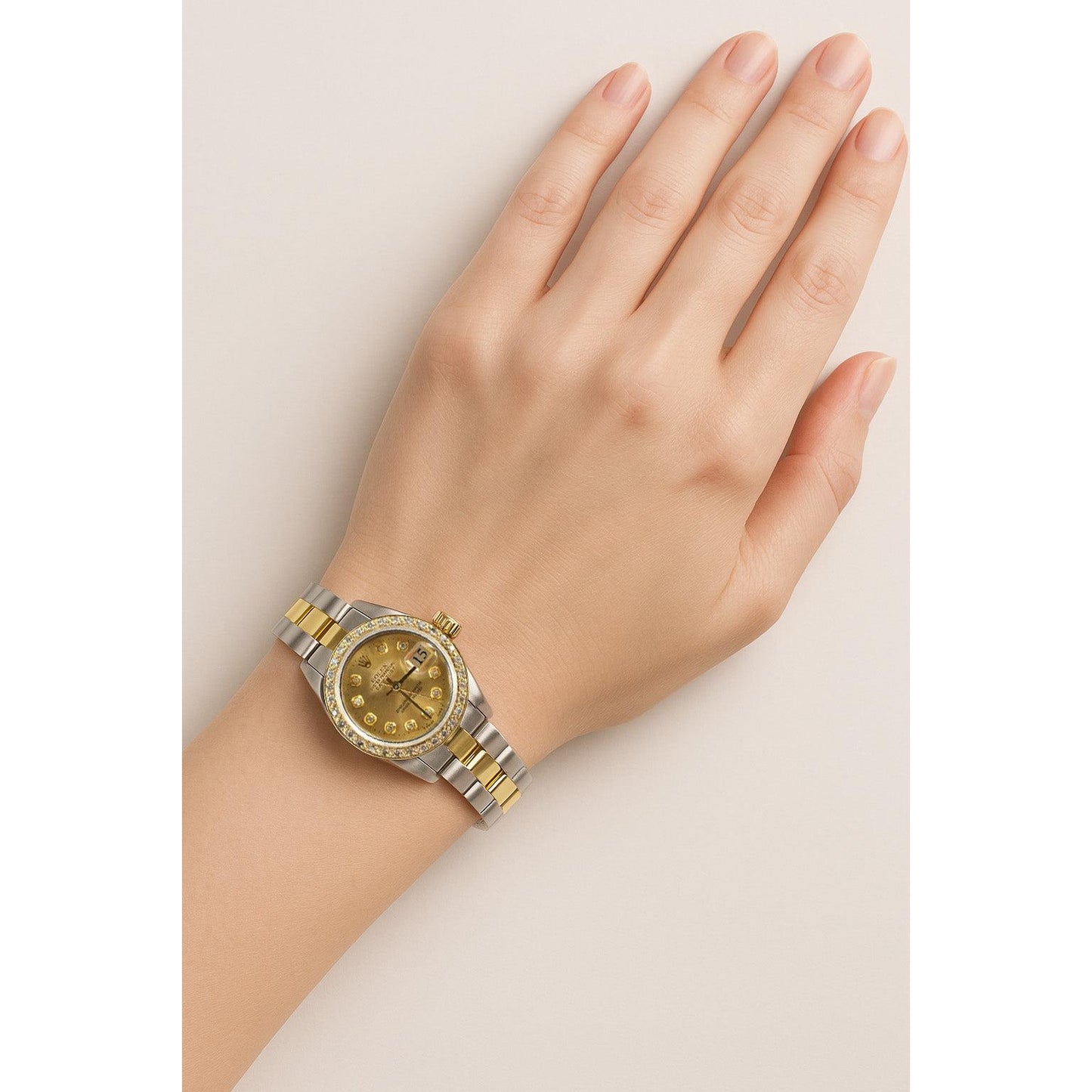 Ladies Datejust Rolex Watch Champagne Diamond Dial Ss & Gold