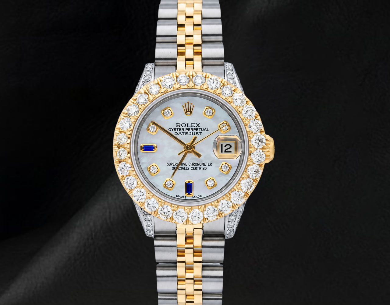 69173 Rolex Datejust 26mm Diamond Dial With Blue Sapphire Two Tone Watch