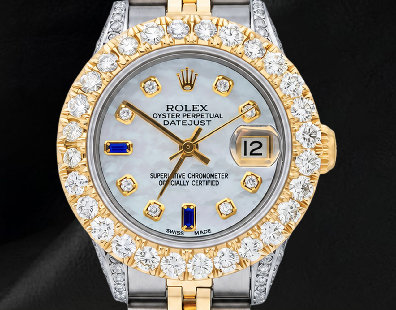 69173 Rolex Datejust 26mm Diamond Dial With Blue Sapphire Two Tone Watch