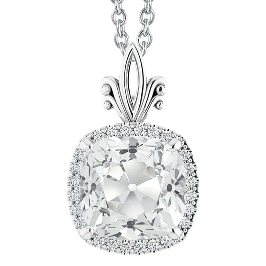 6 Carat Cushion Halo Genuine Diamond Pendant