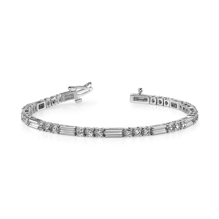 6 Carat Prong Set Triple Round Real Diamond Tennis Bracelet White Gold 14K