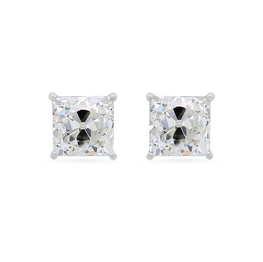 6 Carats Cushion Old Miner Real Diamond Studs Prong Set White Gold 14K