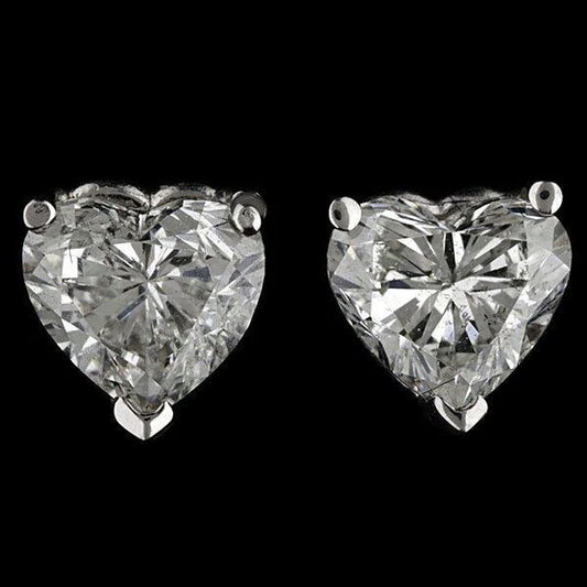 6 Carats Heart Cut Natural Diamond Stud Earrings Solid White Gold 14K
