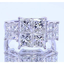 6 Carats Natural Diamond Engagement Ring Princess Cut White Gold 14K