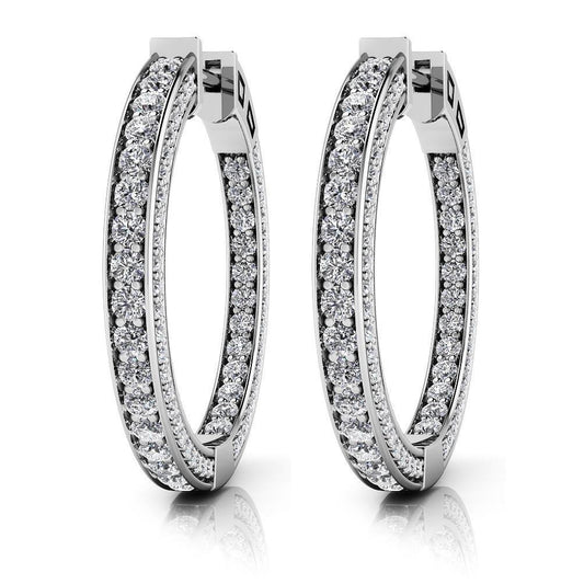 6 Carats Natural Round Cut Diamonds Euphoric Hoop Earrings White Gold 14K