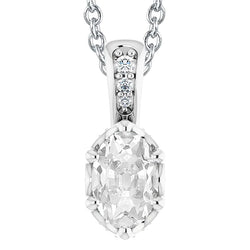 6 Carats Oval Old Miner Gold Real Natural Earth Mined Diamond Pendant Prong Set With Chain