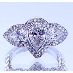 6 Carats Pear Genuine Natural Earth Mined Diamond Anniversary Ring Vintage Style White Gold 14K
