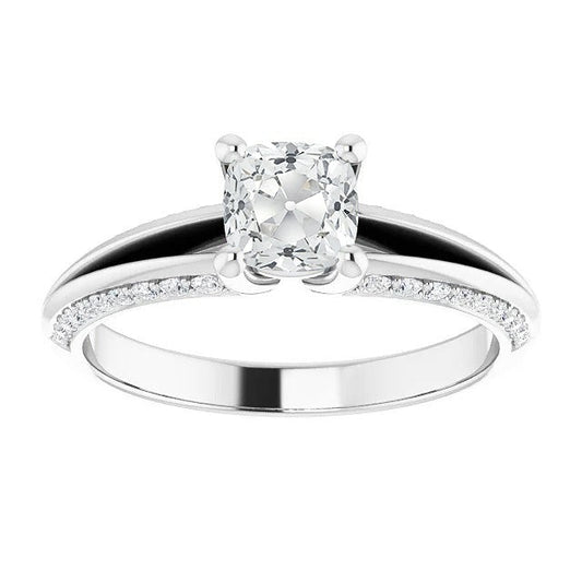 6 Carats Real Cushion Old Miner Diamond Ring With Accents Split Shank