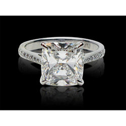 6 Carats Solitaire Cushion Genuine Diamond Wedding Ring With Accents