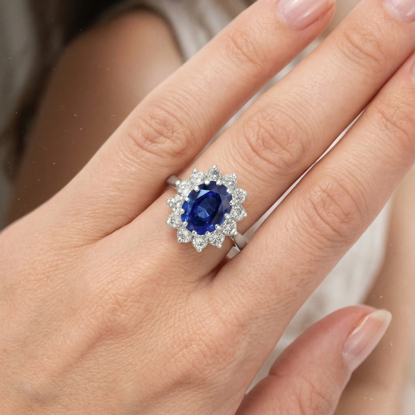 6 Carats Sri Lanka Blue Sapphire Natural Earth Mined Diamond ( Not Lab Grown ) s Ring 14K White Gold