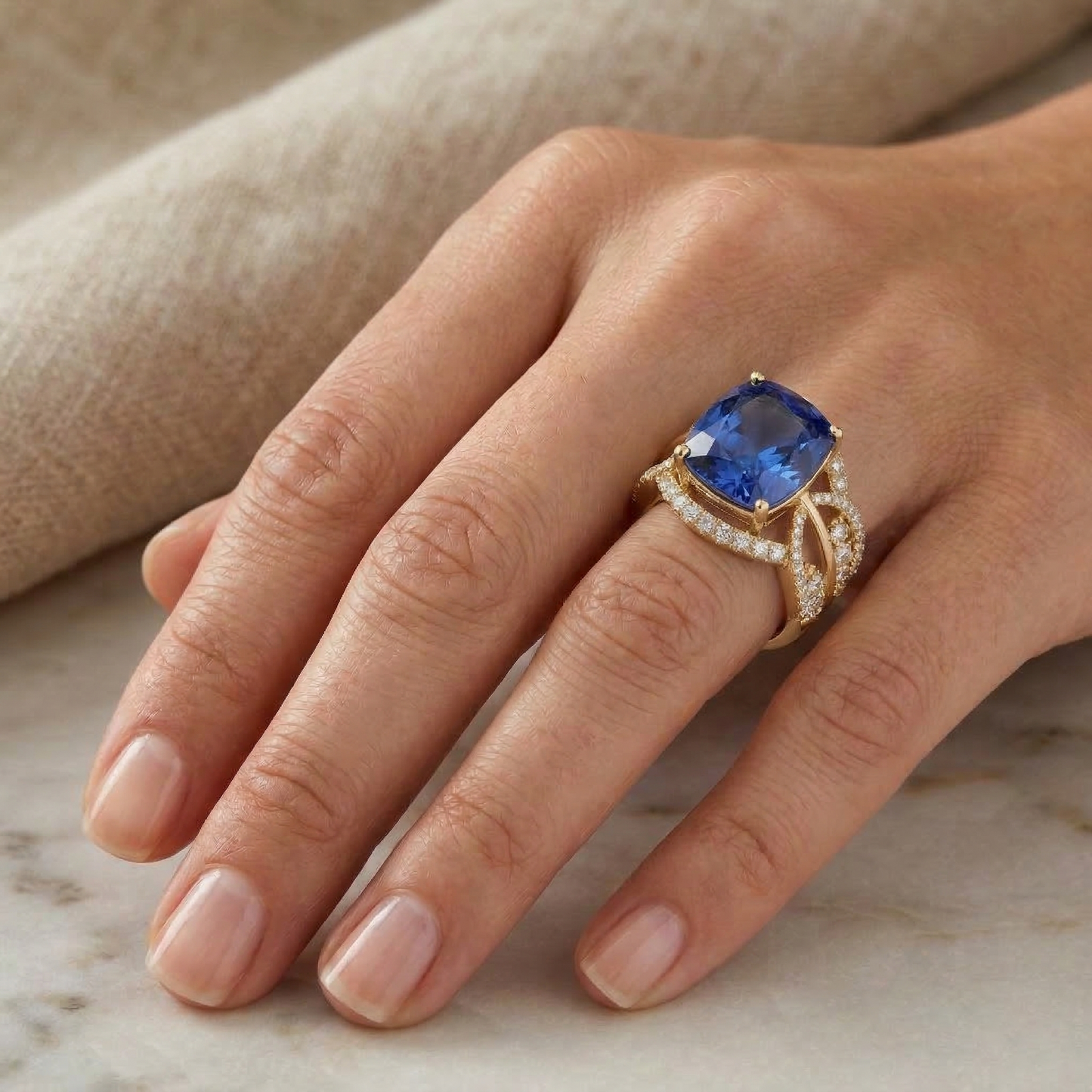 natural round sapphire 6ct ring on white background