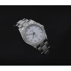 6 Ct.Custom Diamond Rolex No-Date Midsize Watch Gray Dial Ss