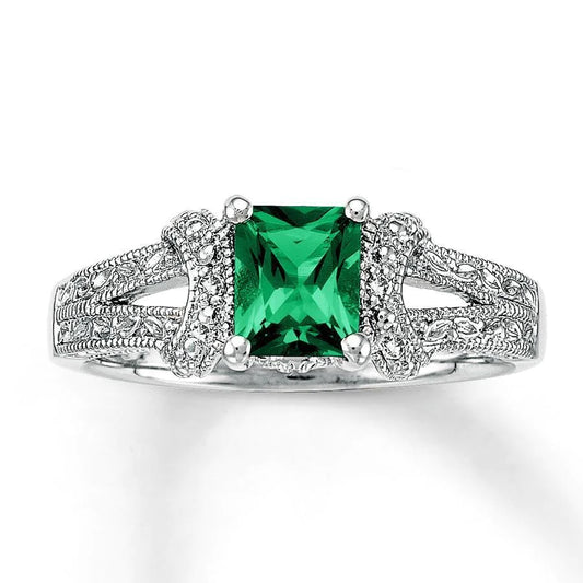 6 Ct Princess Cut Green Emerald Diamond Ring White Gold Fine Jewelry