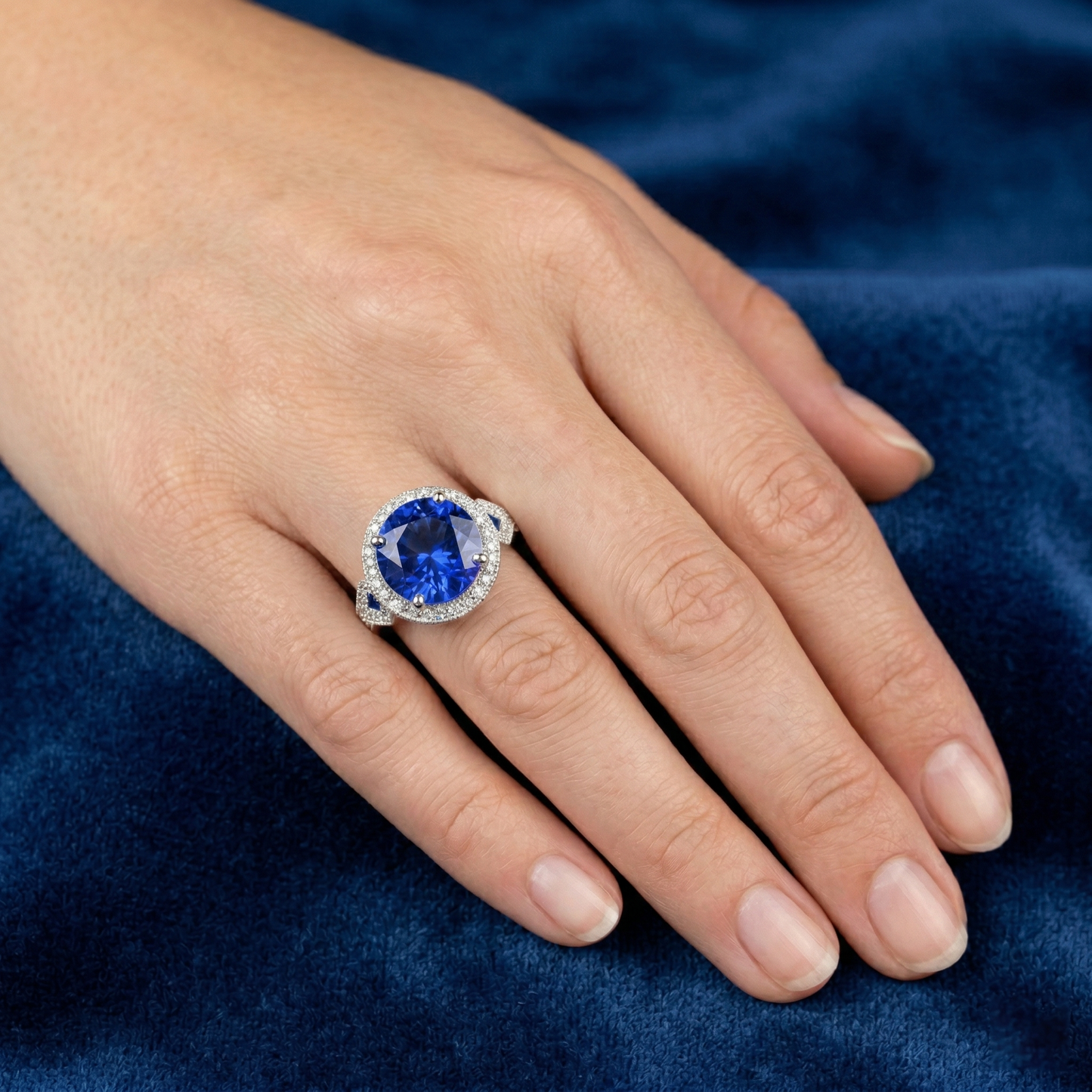 6 Ct Round Genuine Sri Lanka Sapphire And Natural Earth Mined Diamond ( Not Lab Grown ) s White Gold 14K