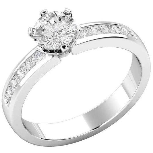 6 Prong Set Round Cut 3.20 Ct Real Diamonds Solitaire Ring With Accents