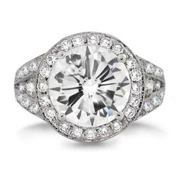 Diamond Round Cut Halo Engagement Ring 6 ct – 14K White Gold