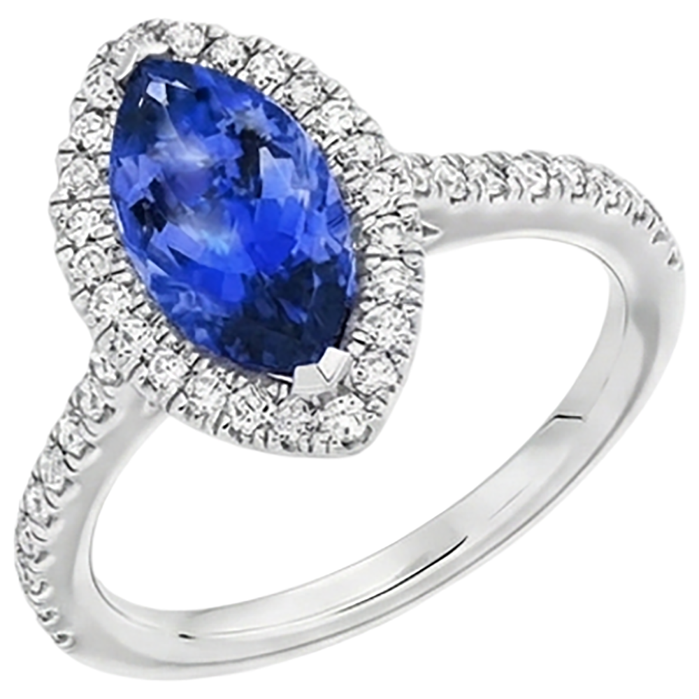 natural round tanzanite 7.25ct ring profile view