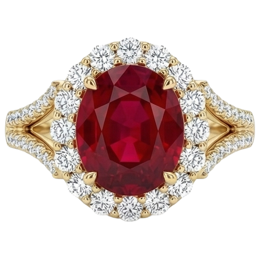 natural round ruby 7.25ct ring front view