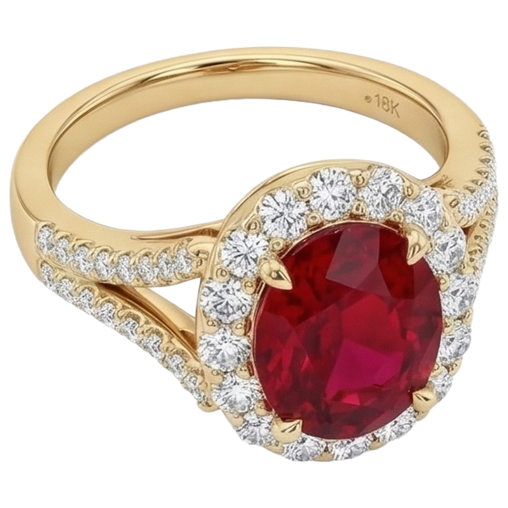 natural round ruby 7.25ct ring side angle