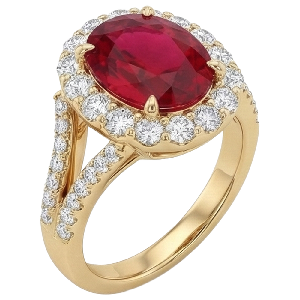 natural round ruby 7.25ct ring close up detail