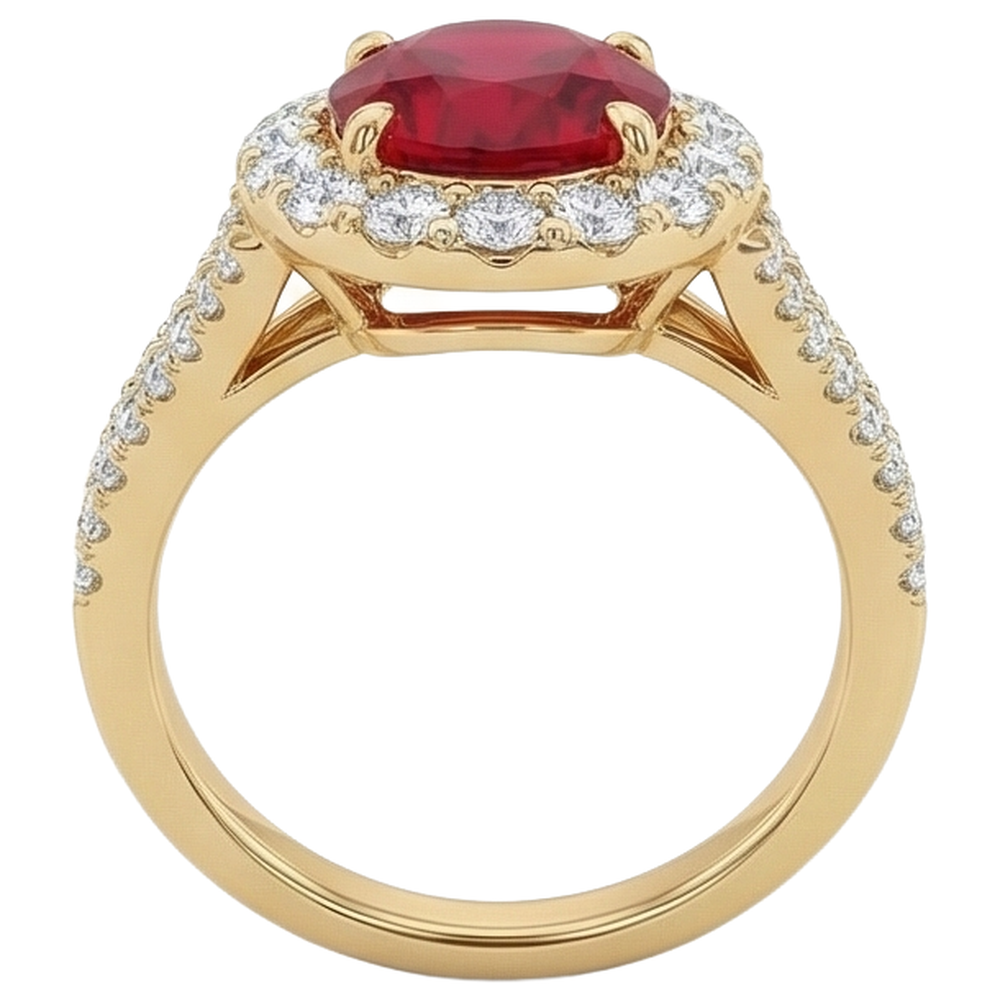natural round ruby 7.25ct ring profile view