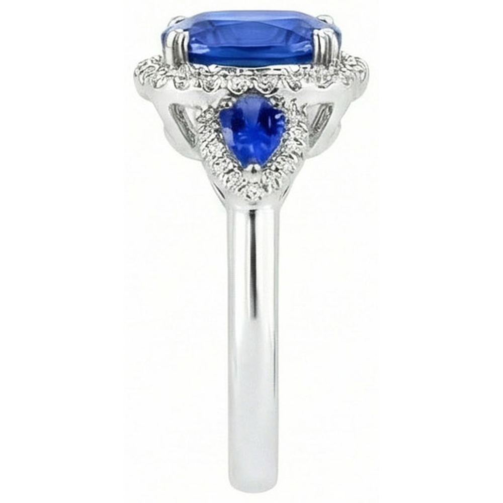 7.25 Ct Cushion Ceylon Sapphire And Natural Earth Mined Diamond ( Not Lab Grown ) s Ring White Gold 14K