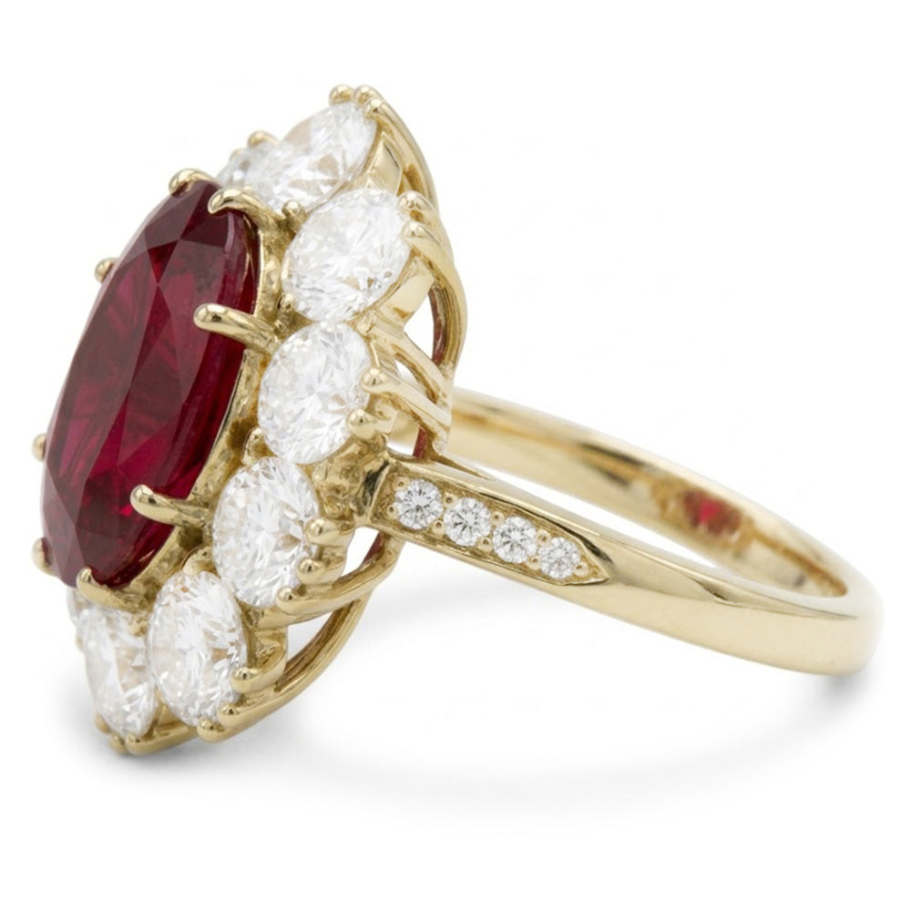 7.25 Ct Prong Set Oval Cut Garnet And Natural Earth Mined Diamond ( Not Lab Grown )s Engagement Ring