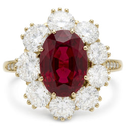 7.25 Ct Prong Set Oval Cut Garnet And Natural Earth Mined Diamond ( Not Lab Grown )s Engagement Ring