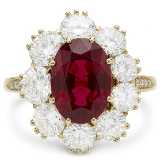 7.25 Ct Prong Set Oval Cut Garnet And Natural Earth Mined Diamond ( Not Lab Grown )s Engagement Ring