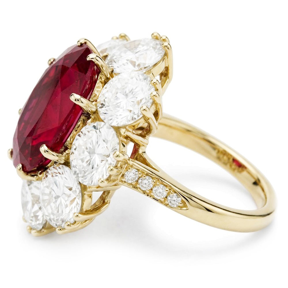 7.25 Ct Prong Set Oval Cut Garnet And Natural Earth Mined Diamond ( Not Lab Grown )s Engagement Ring