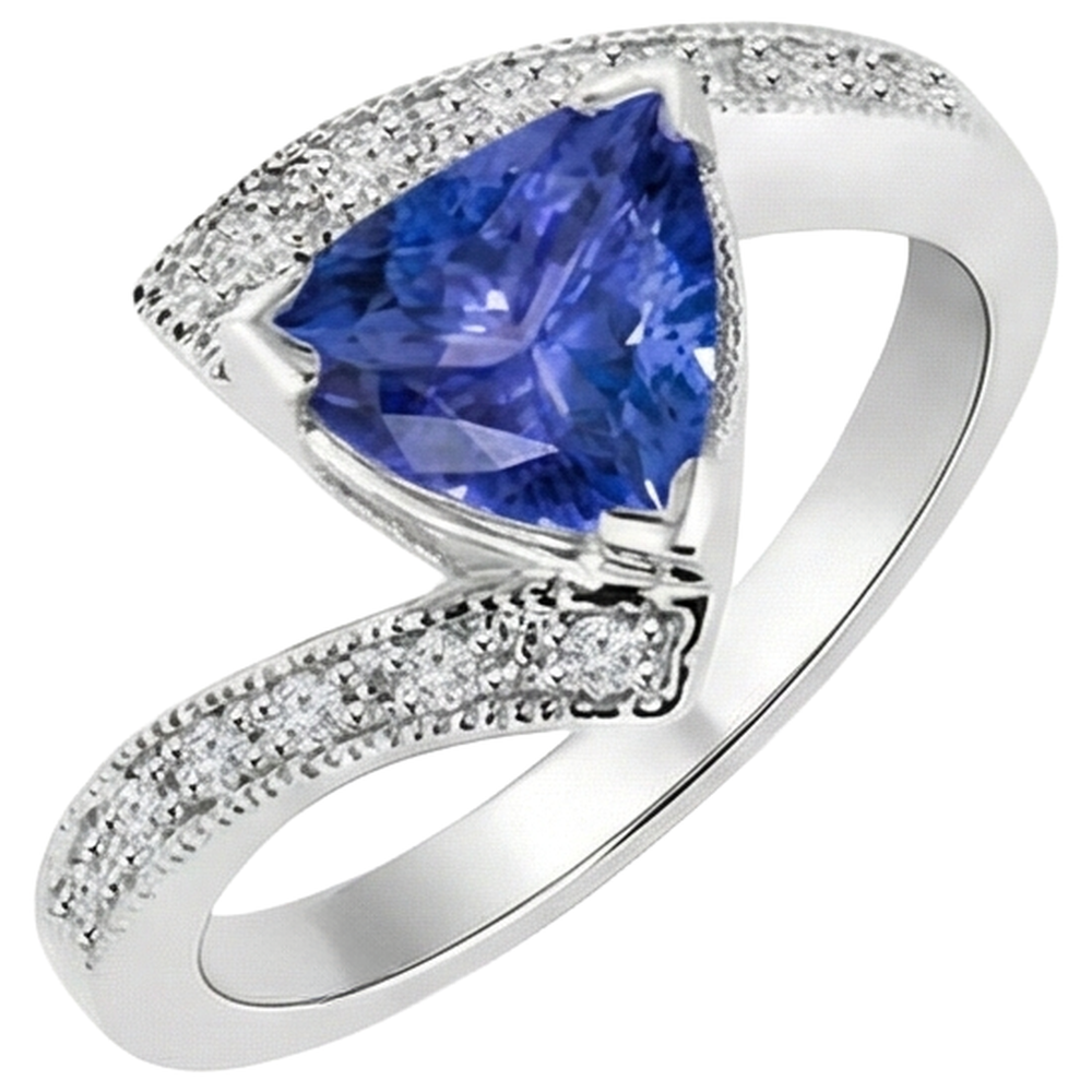 7.25 Ct Solitaire With Accent Tanzanite With Natural Earth Mined Diamond ( Not Lab Grown )s Ring 14K Gold