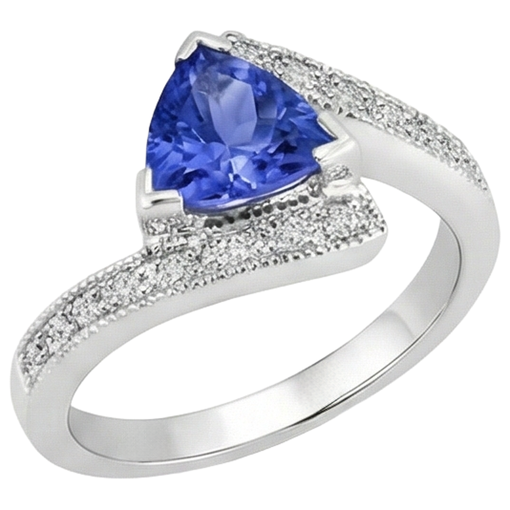 7.25 Ct Solitaire With Accent Tanzanite With Natural Earth Mined Diamond ( Not Lab Grown )s Ring 14K Gold
