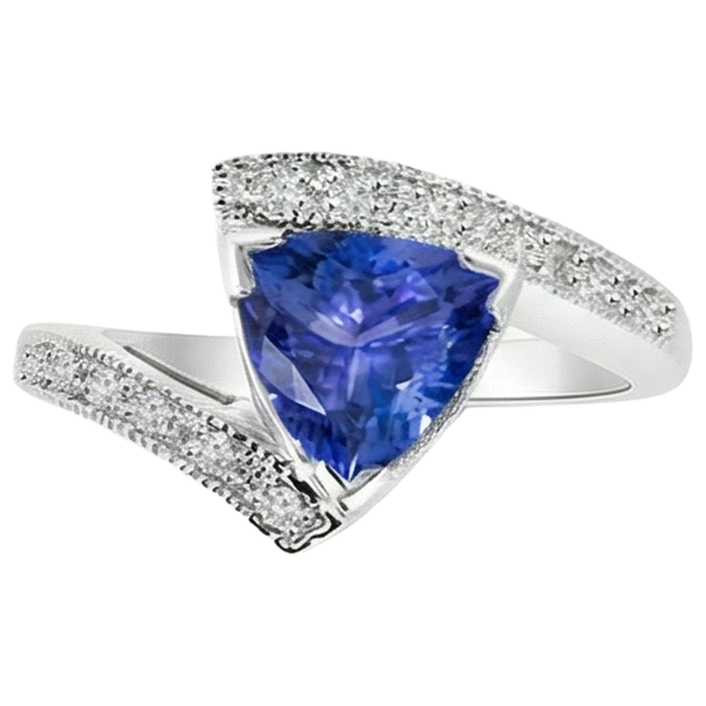 7.25 Ct Solitaire With Accent Tanzanite With Natural Earth Mined Diamond ( Not Lab Grown )s Ring 14K Gold