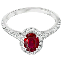 7.35 Carats Oval Ruby With Round Natural Earth Mined Diamond ( Not Lab Grown ) s Ring White Gold 14K