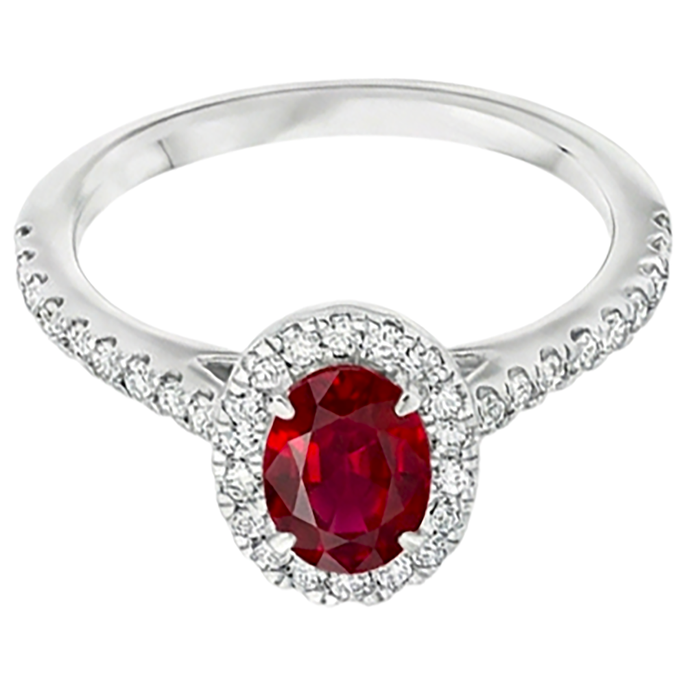 7.35 Carats Oval Ruby With Round Natural Earth Mined Diamond ( Not Lab Grown ) s Ring White Gold 14K