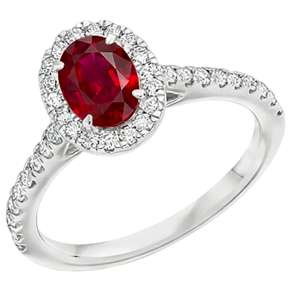7.35 Carats Oval Ruby With Round Natural Earth Mined Diamond ( Not Lab Grown ) s Ring White Gold 14K