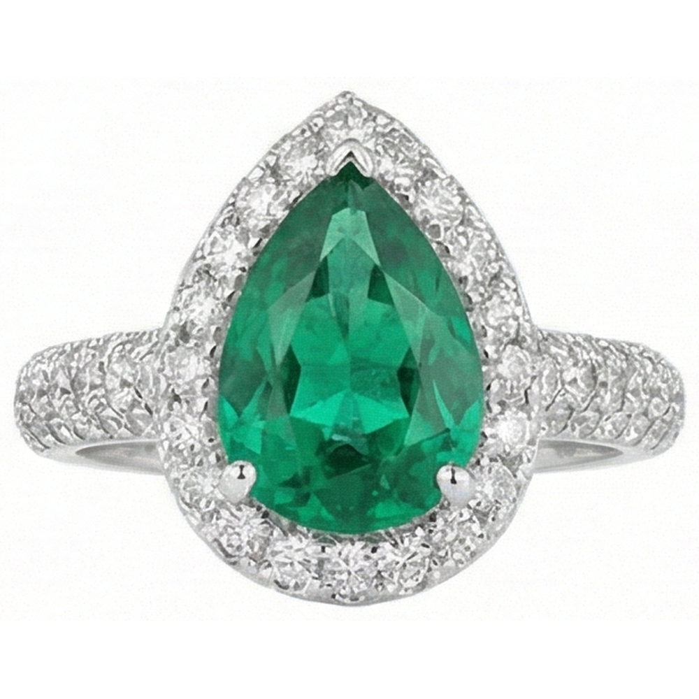 natural round emerald 7.35ct ring close up detail