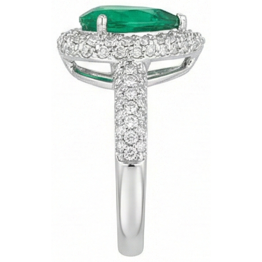 natural round emerald 7.35ct ring on white background